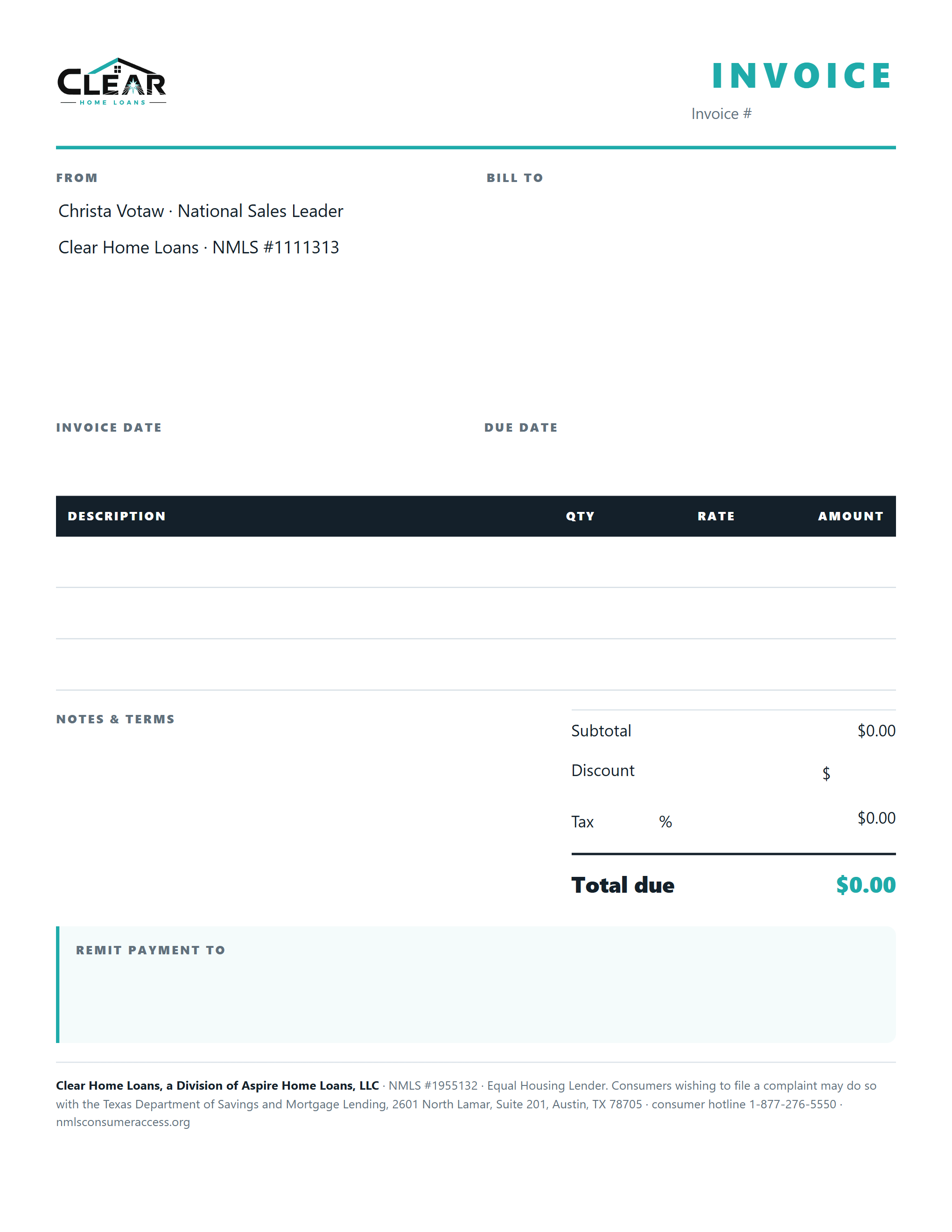 CLEAR blank invoice