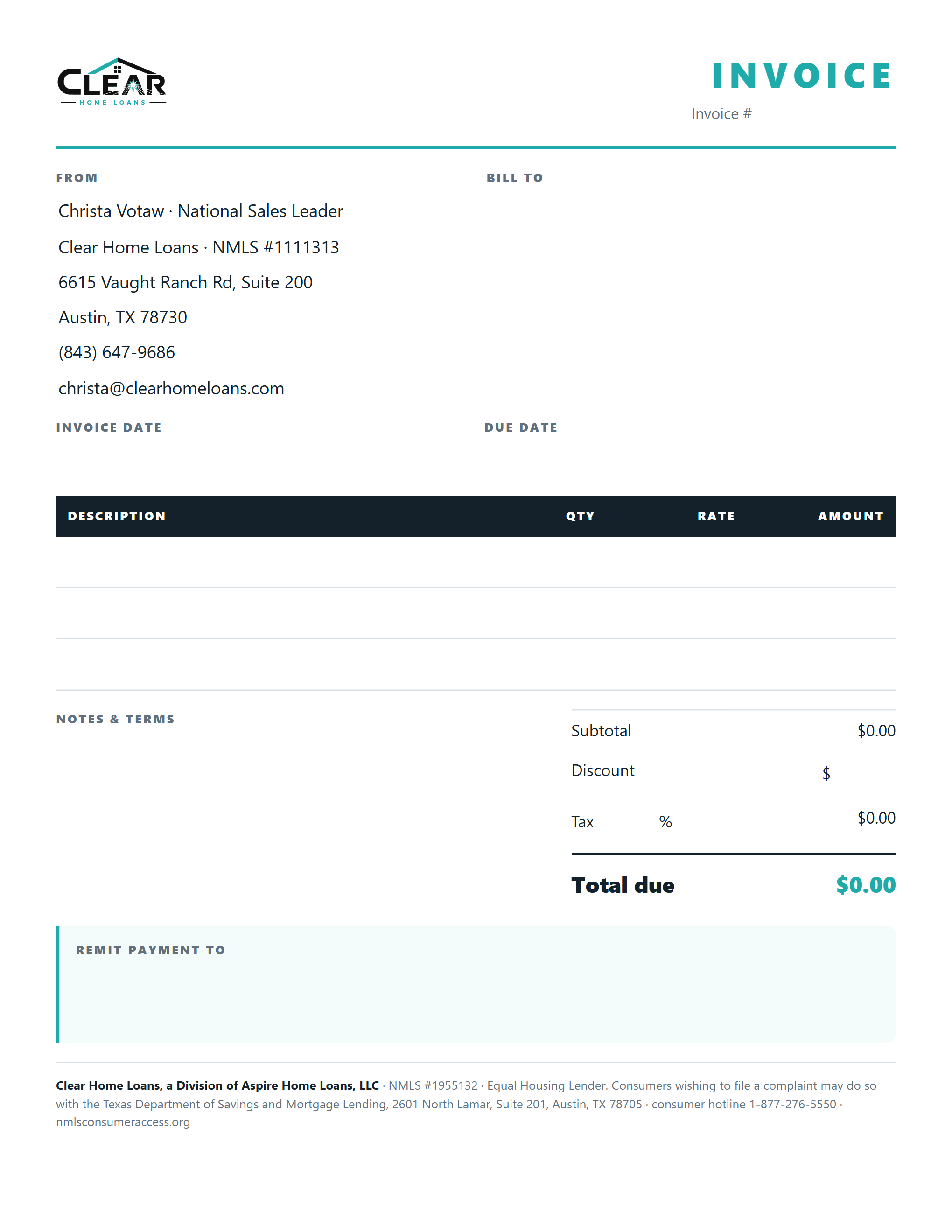 CLEAR invoice, letterhead version